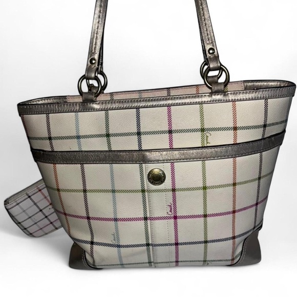 Vintage Coach Heritage Tattersall Tote + Matching Wallet - Picture 4 of 7